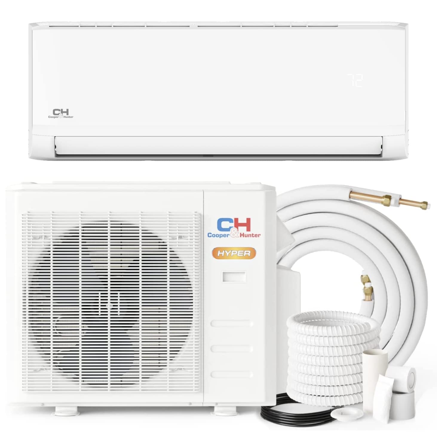 Cooper & Hunter Hyper Heat 12,000 BTU 21 SEER 11 HSPF 230V Ductless Mini-Split Air Conditioners -22F Heat Pump with 16FT Installation Kit