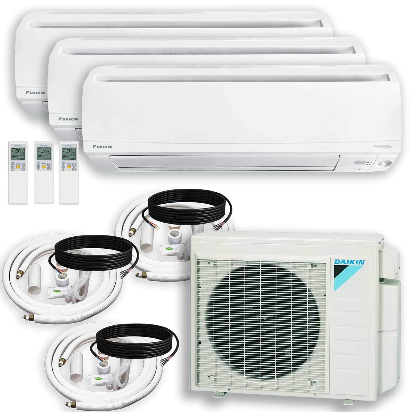 DAIKIN (3 Zone) 3MXS Air Conditioner Heat Pump + Maxwell 15 ft. Installation Kit + Wall Bracket (9000 + 9000 + 15000 BTU)