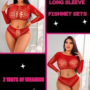 Avidlove Womens Sexy Fishnet Lingerie Sets Two Pcs Lingerie Set Fishnet Outfit Red