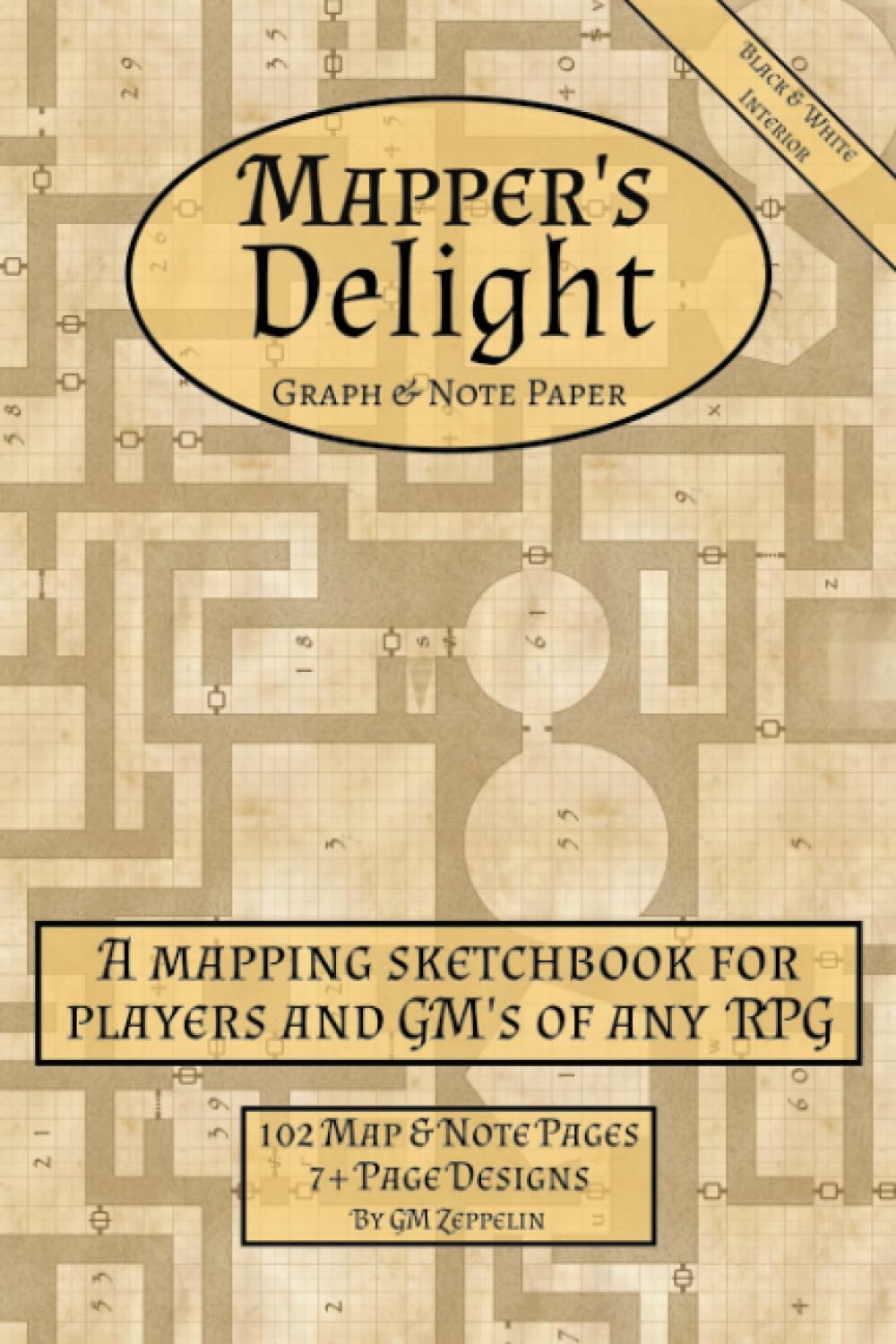 Mapper's Delight RPG Graph Paper Sketchbook & Mapping Notebook (Black & White Interior): For All Table Top RPG Players and Game Masters (Parchment Dungeon Map Cover)