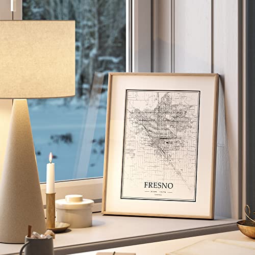 Dear Mapper Fresno United States View Abstract Road Modern Map Art Minimalist Painting Black and White Canvas Line Art Print Poster Art Line Paintings Home Decor (Set of 3 Unframed) (12x16inch)