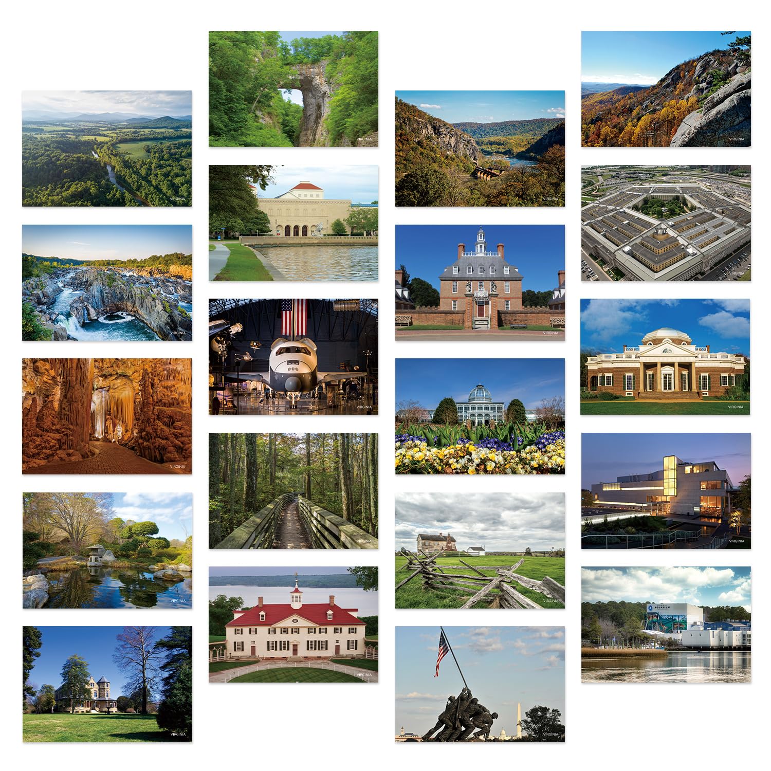 Dear Mapper Vintage United States Virginia Landscape Postcards Pack 20pc/Set Postcards from Around the World Greeting Cards for Business World Travel Postcard for Mailing Decor Gift