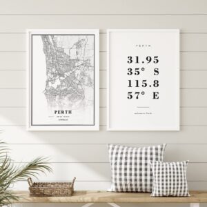 Dear Mapper Perth Australia View Abstract Road Modern Map Art Minimalist Painting Black and White Canvas Line Art Print Poster Art Print Poster Home Decor (Set of 3 Unframed) (16x24inch)