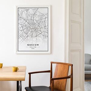 Dear Mapper Moscow Russia View Abstract Road Modern Map Art Minimalist Painting Black and White Canvas Line Art Print Poster Art Print Poster Home Decor (Set of 3 Unframed) (16x24inch)