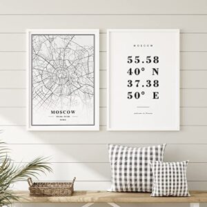 Dear Mapper Moscow Russia View Abstract Road Modern Map Art Minimalist Painting Black and White Canvas Line Art Print Poster Art Print Poster Home Decor (Set of 3 Unframed) (16x24inch)