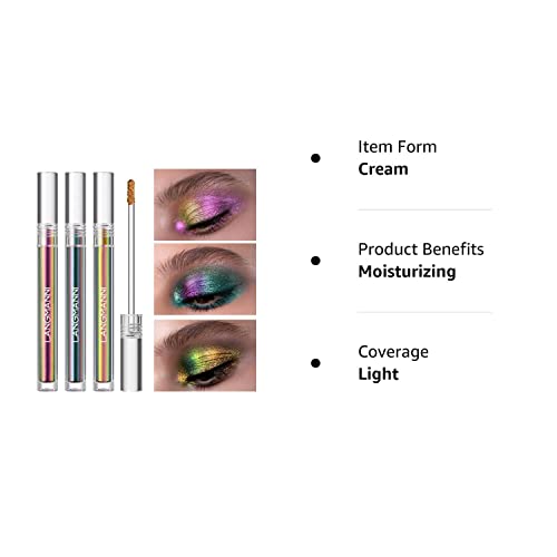 Jolilab Metallic Liquid Chameleon Eyeshadow, Multi-Dimensional Eye Looks, Long-lasting Holographic Glitter Multichrome Eyeshadows Makeup (#Peacock+Wonder+Ember)