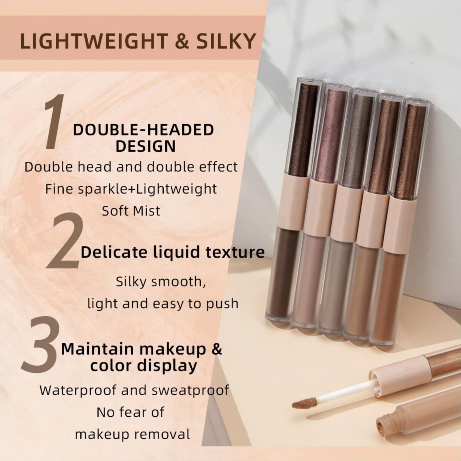 LGSZGDCN 2 in 1 Liquid Glitter Eyeshadow and Matte Eye hadows Eye Makeup Long Lasting, Quick-Drying, Opaque, Gel-Based Formula Vegan & Cruelty-Free (5# Dark Brown)