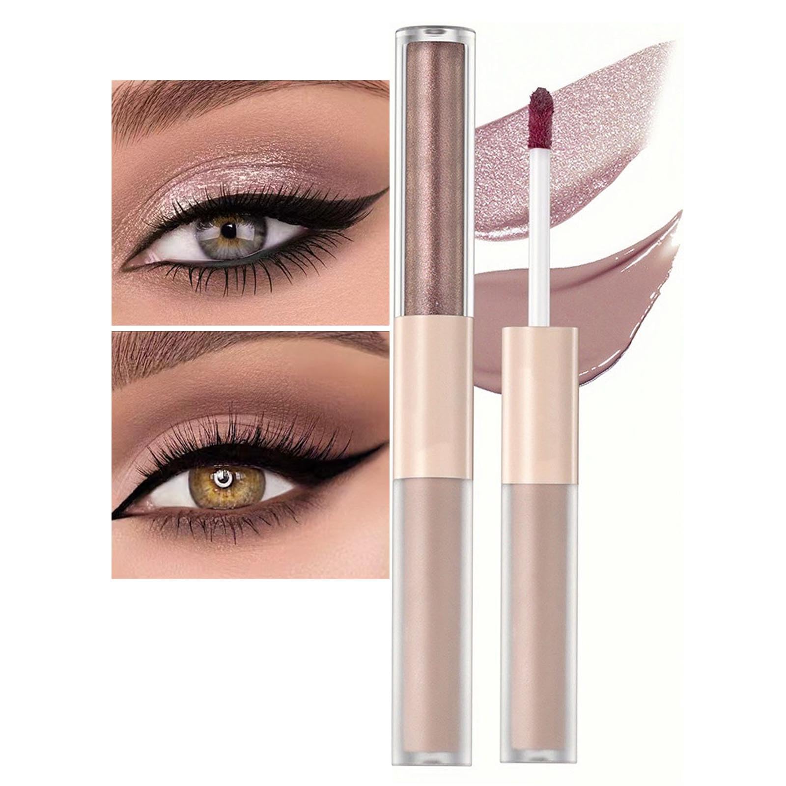 MiaSarah Rosy Brown Liquid Eyeshadow Matte Double Ended Glitter Eyeshadow Sticks Metallic Eyeshadow Pencil Primer Base Quick Drying Waterproof Long Lasting Highlight Stick Shadow Pen Eye Makeup (#1)