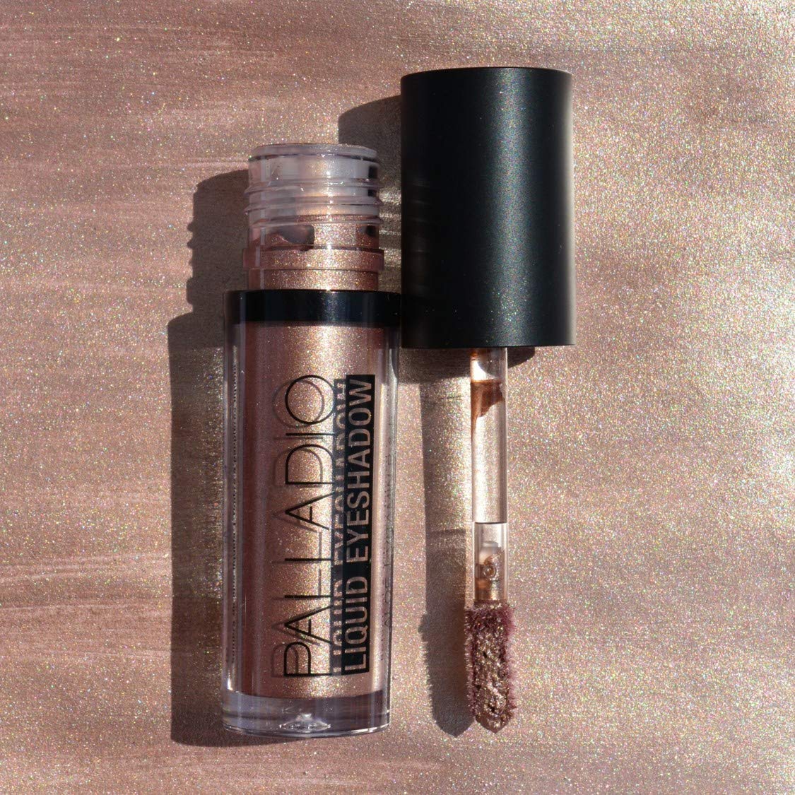 Palladio Liquid Eyeshadow, creamy shimmery formula that instantly adheres to the eyelid with flexible applicator wand for over 8 hours of smudge and crease-proof wear (Sunstone)