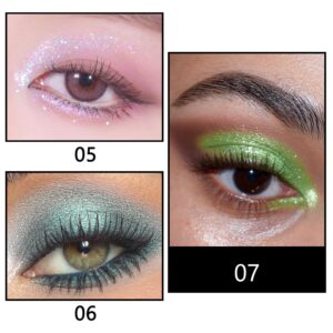 evpct 3Pcs Glitter Pearl White Light Cyan Emerald Dark Green Liquid Eyeshadow Set Sparkly Sparkle Metallic Shimmer Multicolor Eyeliner Liquid Eye shadow Makeup Set Kit Waterproof Long Lasting