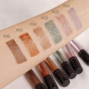 6Pcs Waterproof Glitter Eyeliner Liquid Glitter Eyeshadow Sticks Kit.Longwearing sombras de ojos Profesional Makeup Glitter for Eyes .6 Colorful Liquid Glitter Eye Liner Eye Shadow Set B