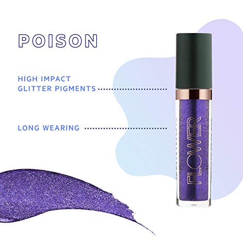 Flower Beauty Warrior Glitter Liquid Eyeshadow Long-Lasting High Impact Shimmer for Eyes CrueltyFree Makeup, Poison, 0.135 Ounce