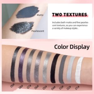 Anglicolor 9 Colors Liquid Glitter Eyeshadow,Black Smokey Gray Silver Cool Toned Matte Shimmer Eye shadow Make Up (9PC Smokey)