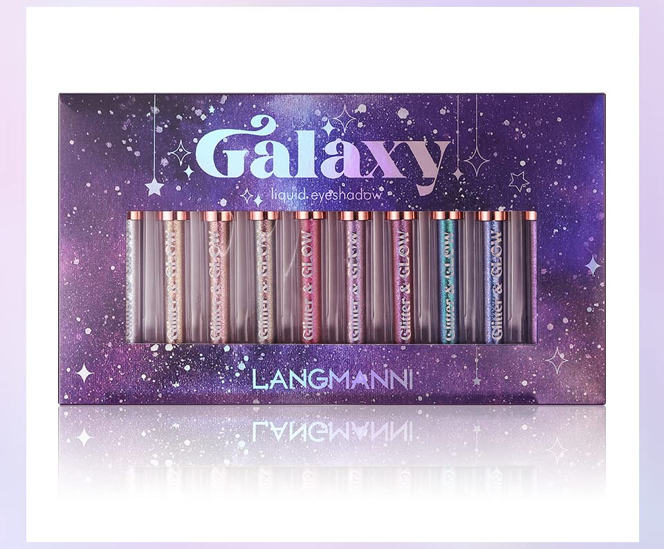 10 Colors Glitter Pearl Liquid Eyeshadow Waterproof Metallic Diamond Shimmer Eye Shadow Set Smudge-proof Shiny Eye Pigment Quick-Drying Sparkling Eye Shadow Naked Smokey Eye Looks Makeup