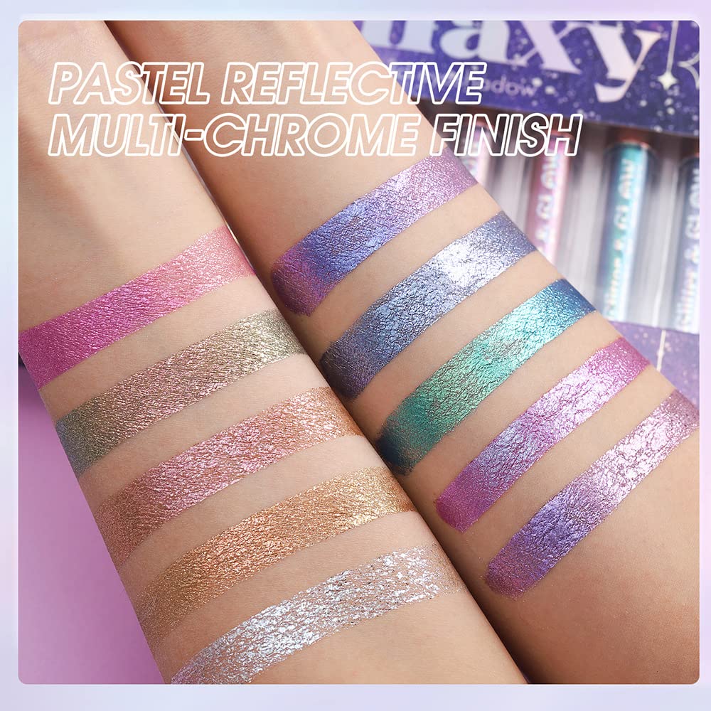 10 Colors Glitter Pearl Liquid Eyeshadow Waterproof Metallic Diamond Shimmer Eye Shadow Set Smudge-proof Shiny Eye Pigment Quick-Drying Sparkling Eye Shadow Naked Smokey Eye Looks Makeup