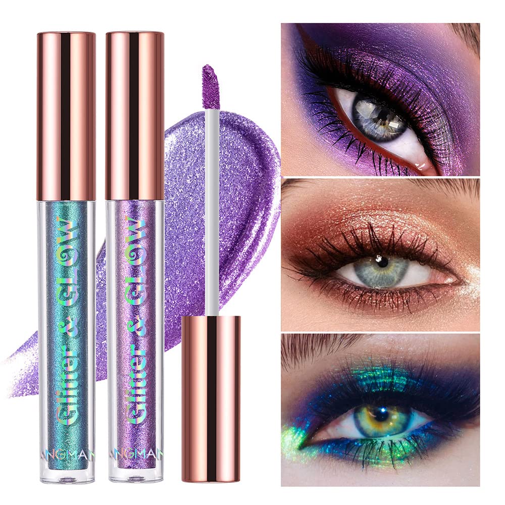 10 Colors Glitter Pearl Liquid Eyeshadow Waterproof Metallic Diamond Shimmer Eye Shadow Set Smudge-proof Shiny Eye Pigment Quick-Drying Sparkling Eye Shadow Naked Smokey Eye Looks Makeup