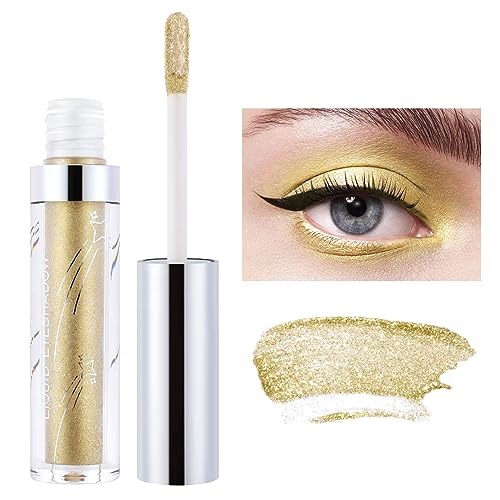 Hotiary Glitter Liquid Eyeshadow, Metallic Glitter Shimmer Sparkling Eye Shadow, Long Lasting Waterproof High Pigments Sparkle Eye Makeup Kit, Metals Gloss Eyeliner Pen(Gold Cream)