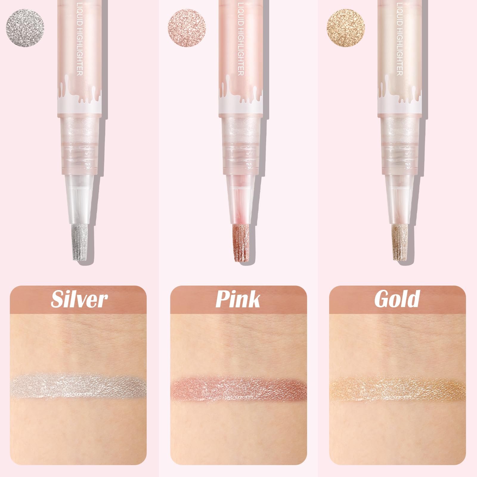 Boobeen Liquid Highlighter Stick, Shimmer Long Lasting Glitter Eyeshadow Pencil, Eye Brightener Makeup for Women, Waterproof Illuminator for Glowing Face Body, Pearl Highlight