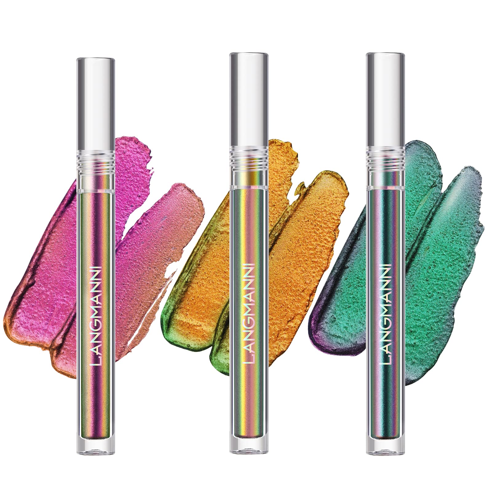 LANGMANNI Liquid Glitter Eyeshadow Chameleon Eyeshadow Makeup,Metallic Changing Long-lasting Holographic Glitter Multichrome Eyeshadows (C-Ember)