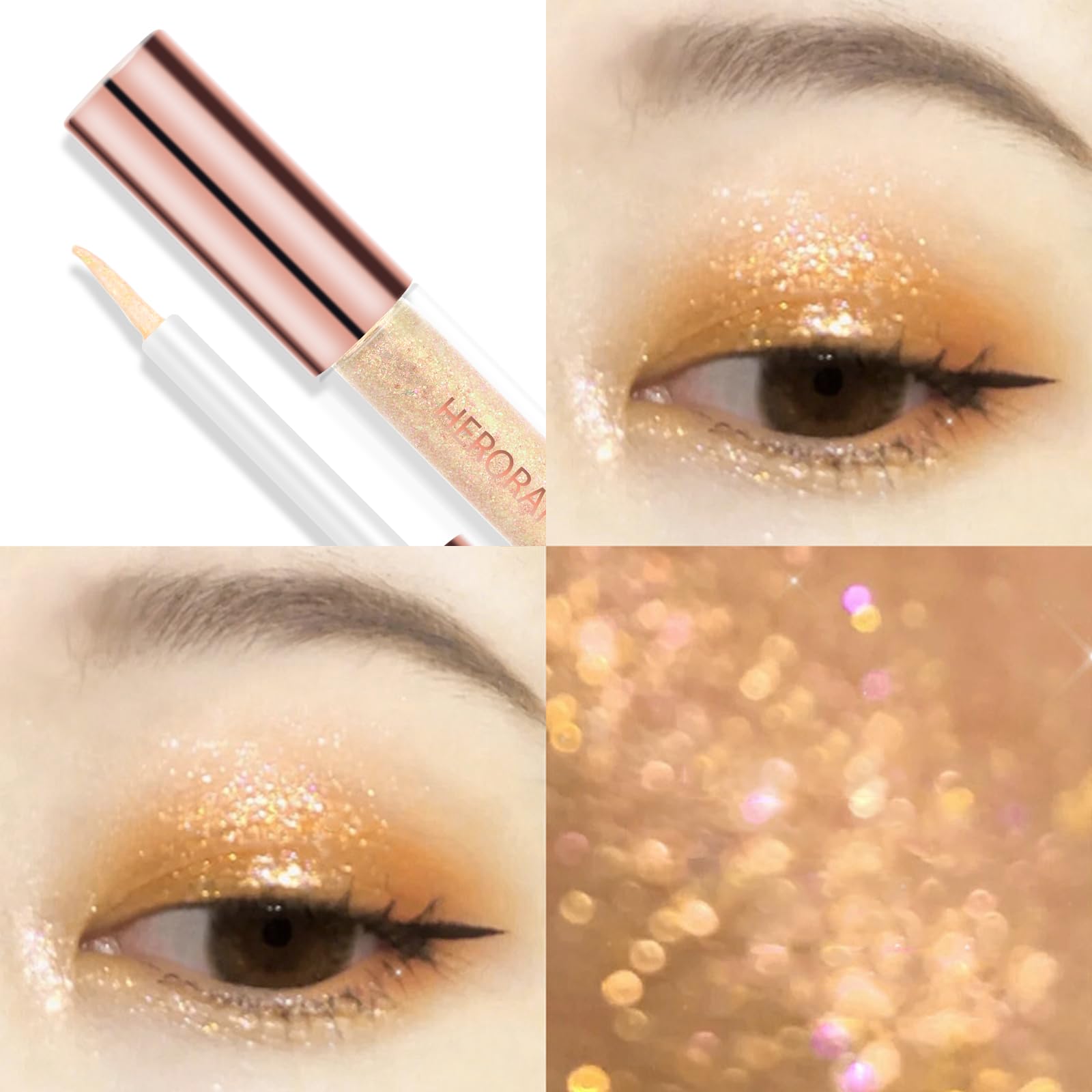 4Pcs Liquid Eyeshadow Set Crystal Diamond High-gloss Liquid Liner Shimmer Glitter Highlight Metallic Liquid Shadows Quick-drying Sequin Pearlescent Eye Makeup Cosmetic