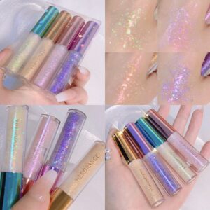 4Pcs Liquid Eyeshadow Set Crystal Diamond High-gloss Liquid Liner Shimmer Glitter Highlight Metallic Liquid Shadows Quick-drying Sequin Pearlescent Eye Makeup Cosmetic