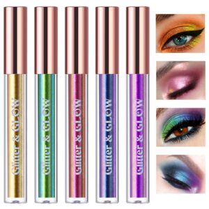 hosaily chameleon eyeshadow liquid glitter eyeshadow, 5 colors shimmer metallic intense color shifting multi-chrome liquid eyeshadow long lasting quick dry high pigmented holographic shiny eye makeup set