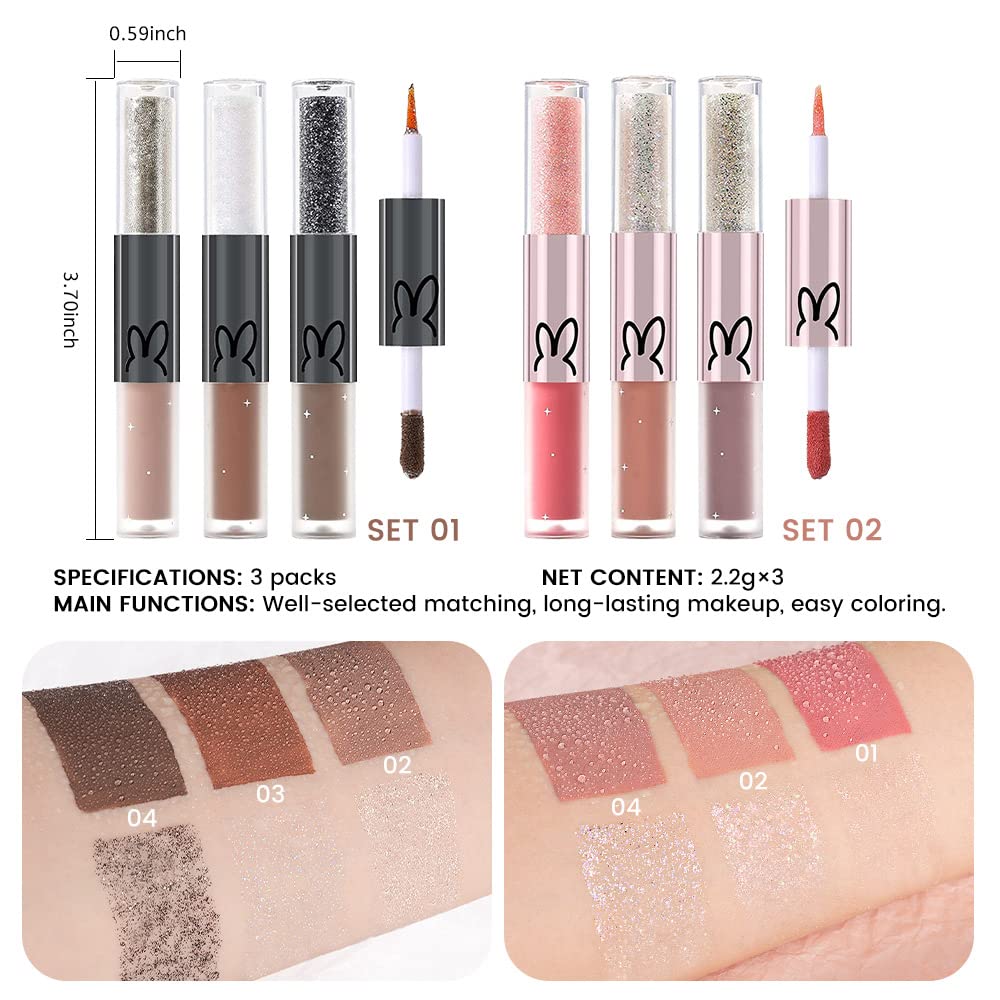 6 Colors Liquid Glitter Eyeshadow Sparkle Eye Makeup Sticks Set.Quick Drying & Easy to Apply.Brown#