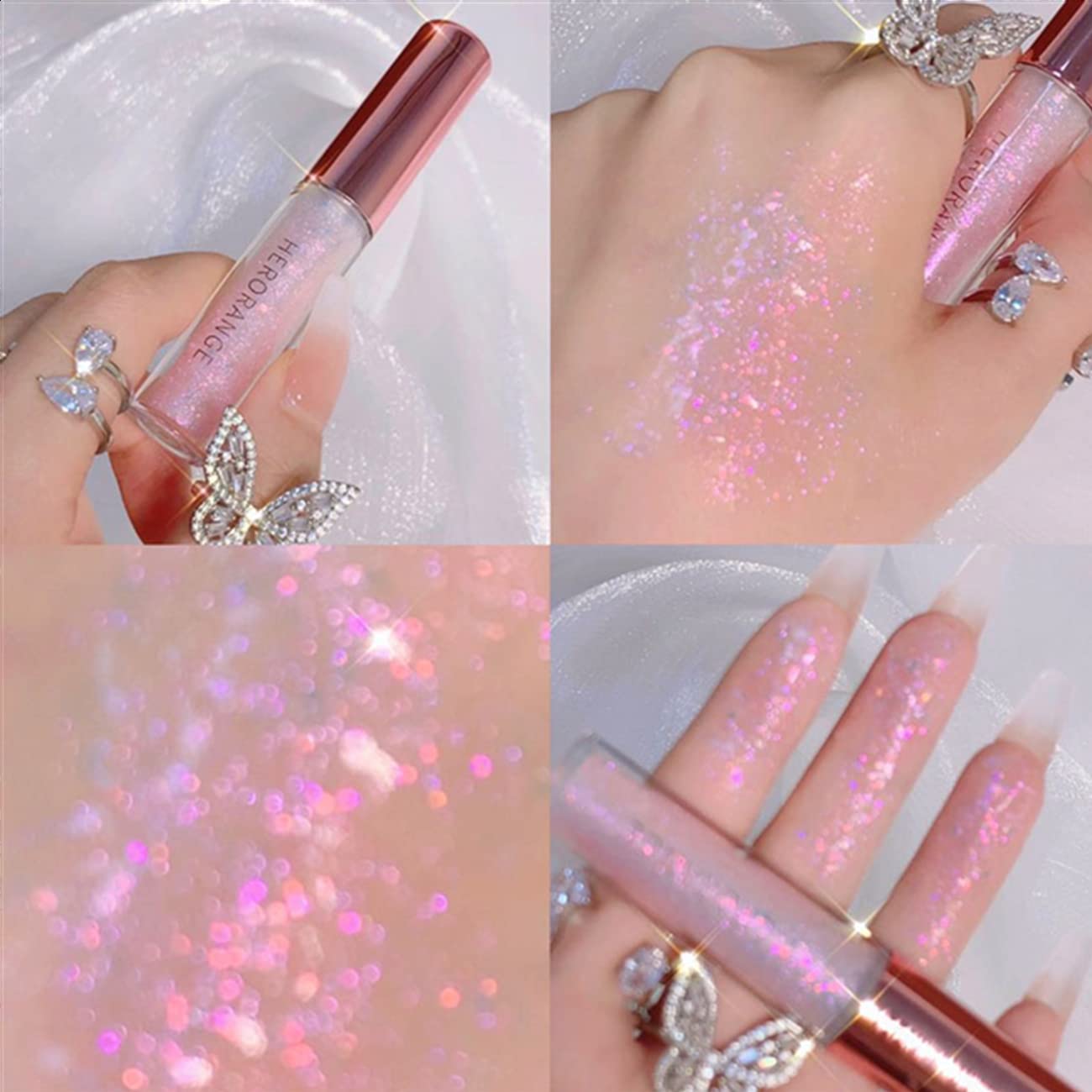 KWOLYKIM Liquid Glitter Eyeshadow, Long Lasting, Quick Drying, Easy to Apply, Loose Bling Glitter Diamond Pigmented Glue for Eye Crystals Makeup (Sparkling Pink Purple Sequins)