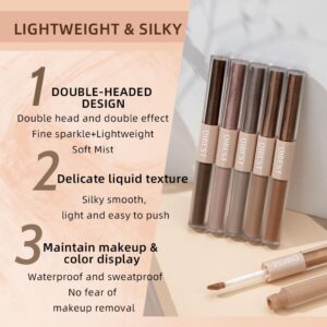 Easilydays Double Head Liquid Glitter Matte eyeshadow for Brown Eyes, Sunset Pearl and Matte Shimmer Shadow, Taupe & Brown, Highly Pigmented Long Lasting Waterproof, Lightweight Travel Size Eye Makeup Gift (#03)