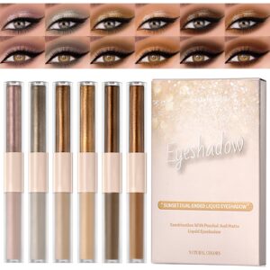 dageda 12 colors liquid eyeshadow set, 6pcs dual-ended waterproof matte and pearl eyeshadow, highly pigmented neutral eyeshadow, long lasting quick-drying glitter eye makeup set