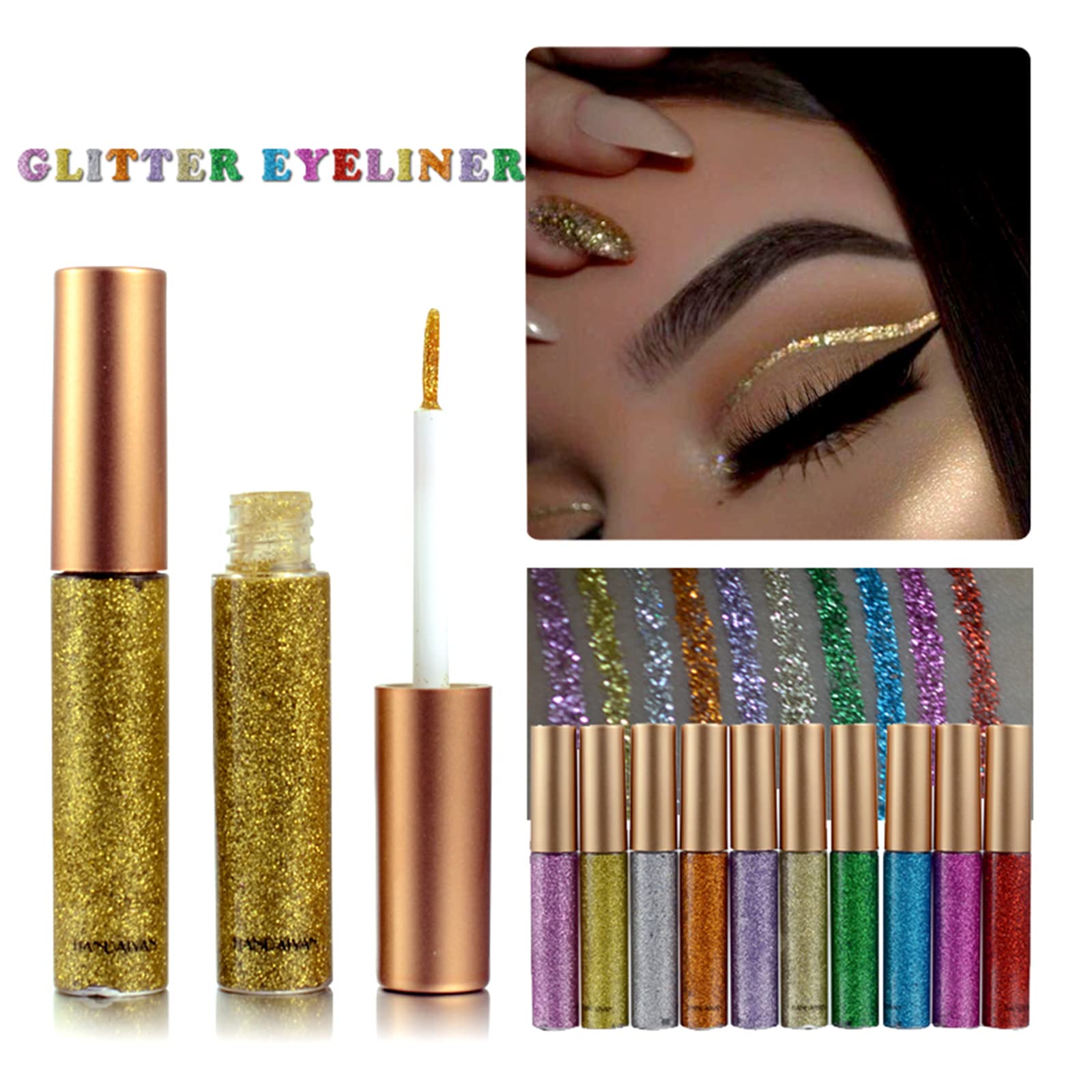 Quxunzzz Liquid Glitter Eyeshadow, Metallic Glitter Shimmer Eye Shadow, Waterproof, Long Lasting, Quick-Drying, Sparkling Eye Shadow, 09