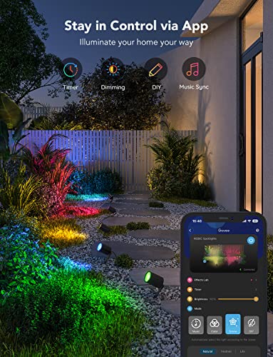 Govee Outdoor Spot Lights, IP65 Waterproof Uplight Landscape Spotlights, WiFi 24V Low Voltage Landscape Lights Work with Alexa, APP Control, RGBIC Color Changing Lights for Patio Decorations, 2 Pack