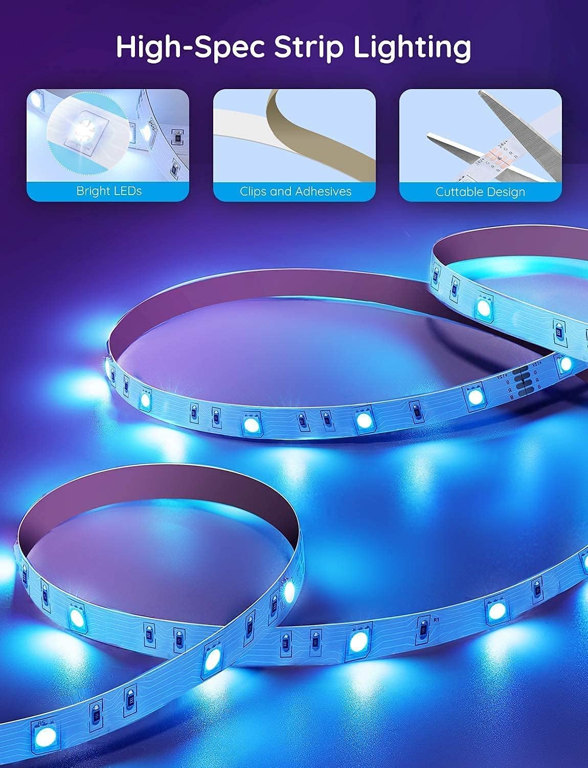 Govee 100ft LED Strip Lights, Bluetooth RGB LED Lights with App Control, 64 Scenes and Music Sync LED Strip Lighting for Bedroom, Living Room, Kitchen, Party, ETL Listed Adapter