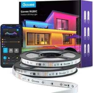 govee outdoor led strip lights waterproof, connected 2 rolls of 32.8ft(65.6ft) rgbic outdoor lights, splitter connector, patio decorations, work with alexa, outdoor strip lights for eave, roof