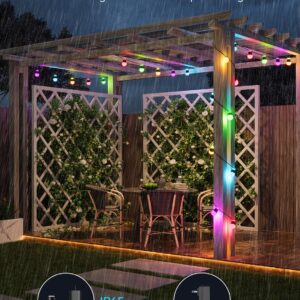 Govee Outdoor String Lights H1, 50ft RGBIC Outdoor Lights with 15 Dimmable Warm White LED Bulbs, Smart Outdoor Lights with 60 Scene Mode, IP65 Waterproof, Work with Alexa for Party, Daily Lighting