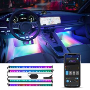 govee smart car led strip lights, rgbic interior car lights with 4 music modes, 30 scene options and 16 million colors, app control 2 lines design led car lights for suvs, dc 12v