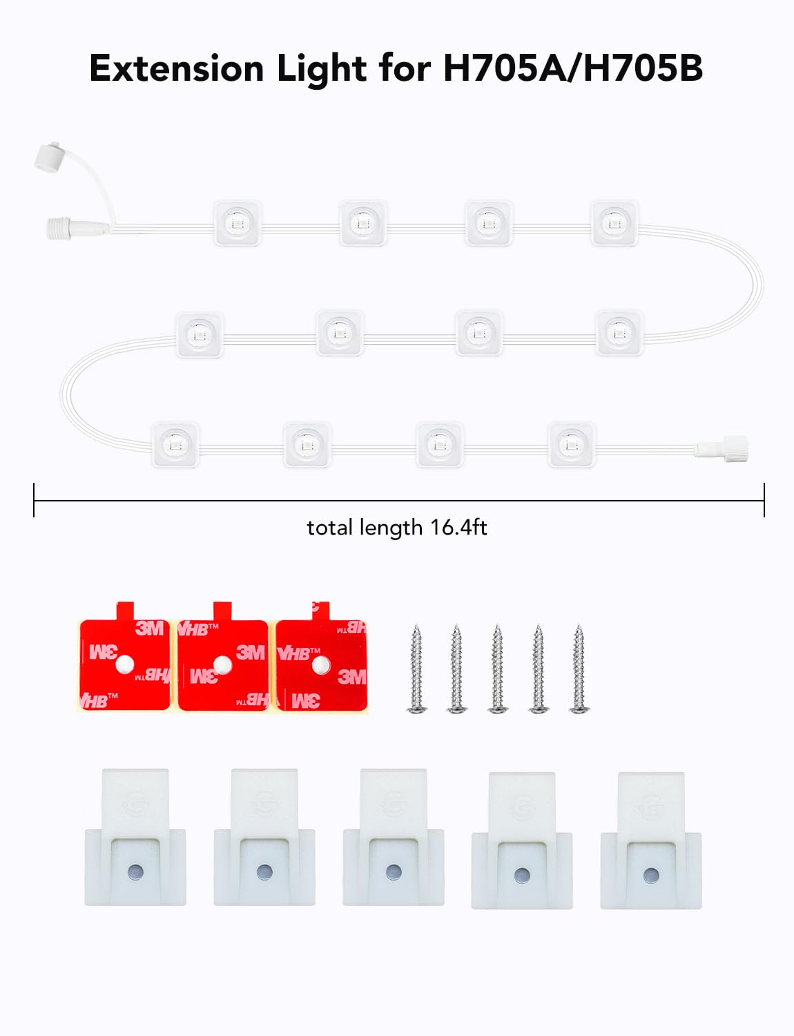 Govee 16.4ft Lights with Clips and VHB Glue for RGBIC Permanent Outdoor Lights H705A, H705B and H705C