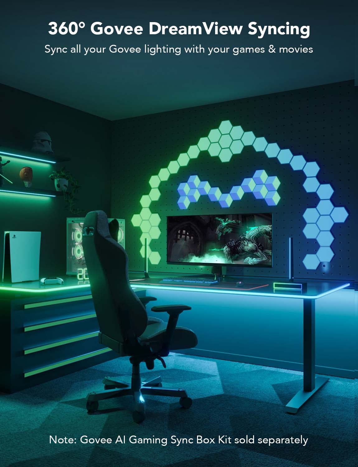 Govee RGBIC Gaming Lights, 10ft Neon Rope Lights Soft Lighting for Gaming Desks, LED Strip Lights Syncing with Razer Chroma, Support Cutting, Smart App Control, Music Sync, Adapter (Only 2.4G Wi-Fi)