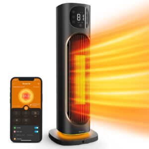 govee smart space heater for indoor use, 1500w ceramic tower heater with thermostat app&voice control, quiet portable electric heater with rgb night light for large rooms, bedroom, office