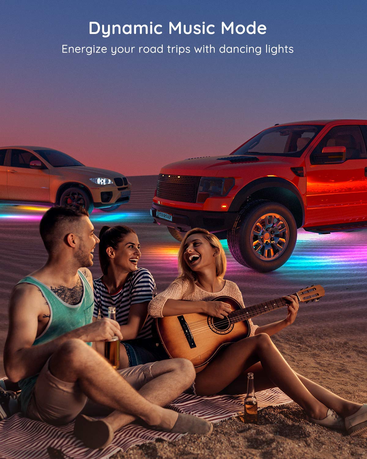 Govee Underglow Car Lights, 4 pcs RGBIC Smart LED Lights with 16 Million Colors and 10 Scene Modes with App Control, 2 Music Modes for Cars, SUVs, Trucks, DC 12-24V