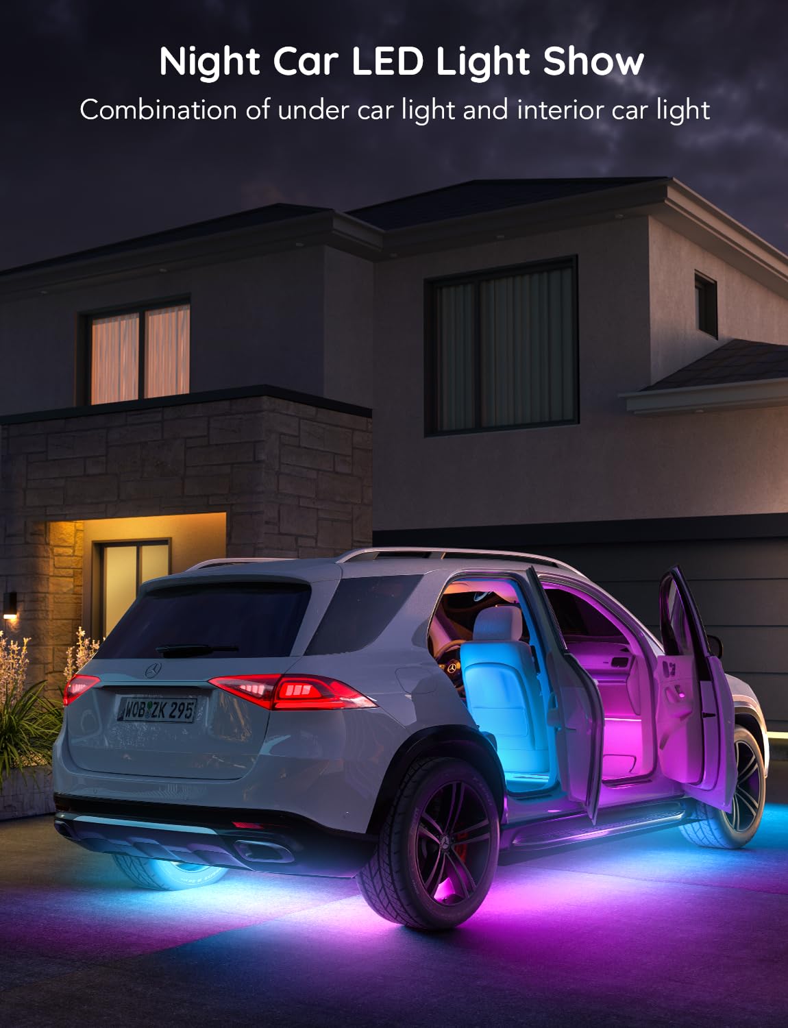 Govee Underglow Car Lights, 4 pcs RGBIC Smart LED Lights with 16 Million Colors and 10 Scene Modes with App Control, 2 Music Modes for Cars, SUVs, Trucks, DC 12-24V