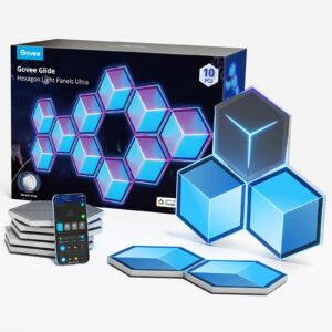 govee glide hexagon light panels ultra, 3d wall lights with diy program, rgbic led gaming lights for wall, led lights for gaming setup with 129 lamp beads, works with alexa, 10 pack, meteor gray