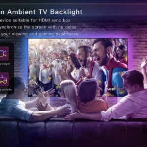 Azoula TV LED Backlight Immersion Ambient TV Strip Lights for 55-65 Inch TV HDMI 2.0 Sync Box RGB+IC Wi-Fi Backlight Music Sync TV Light, Compatible with Alexa Google Assistant App Contro