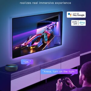 Azoula TV LED Backlight Immersion Ambient TV Strip Lights for 55-65 Inch TV HDMI 2.0 Sync Box RGB+IC Wi-Fi Backlight Music Sync TV Light, Compatible with Alexa Google Assistant App Contro