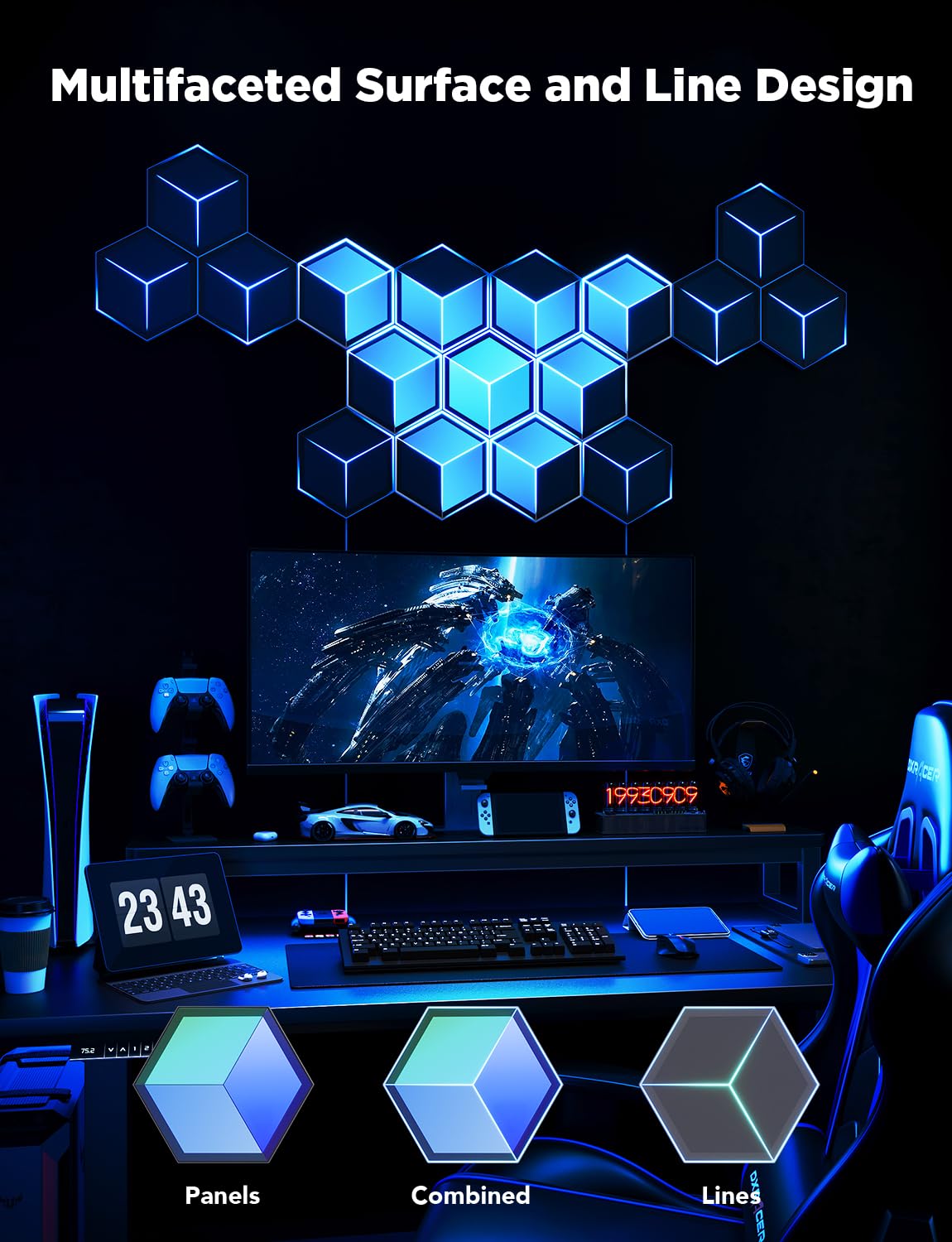 Govee Glide Hexagon Light Panels Ultra, 3D Wall Lights with DIY, RGBIC LED Gaming Lights for Wall, LED Lights for Gaming Setup with 129 Lamp Beads, Works with Alexa, 10 Pack, Lunar White