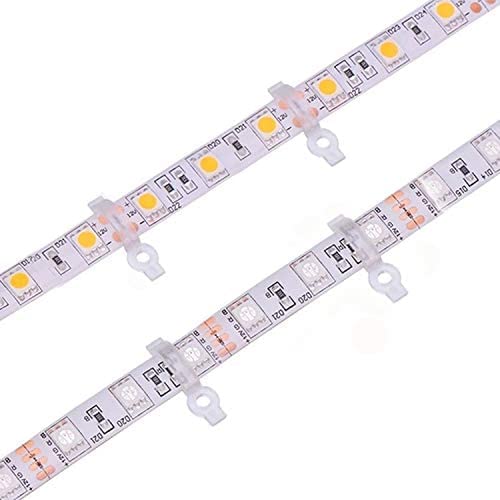 100 Pack Strip Light Mounting Bracket,Transparent Fixing Clips for 10mm Wide IP65 Waterproof 5050 LED Strip Light,One Side Fixing,100 Screws Included