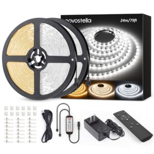 novostella 79ft(2rolls) tunable white led strip light kit 2688leds dimmable 3000k-6500k 24v flexible tape remote ribbon for stage bedroom party kitchen stair living room ceiling daylight warm white