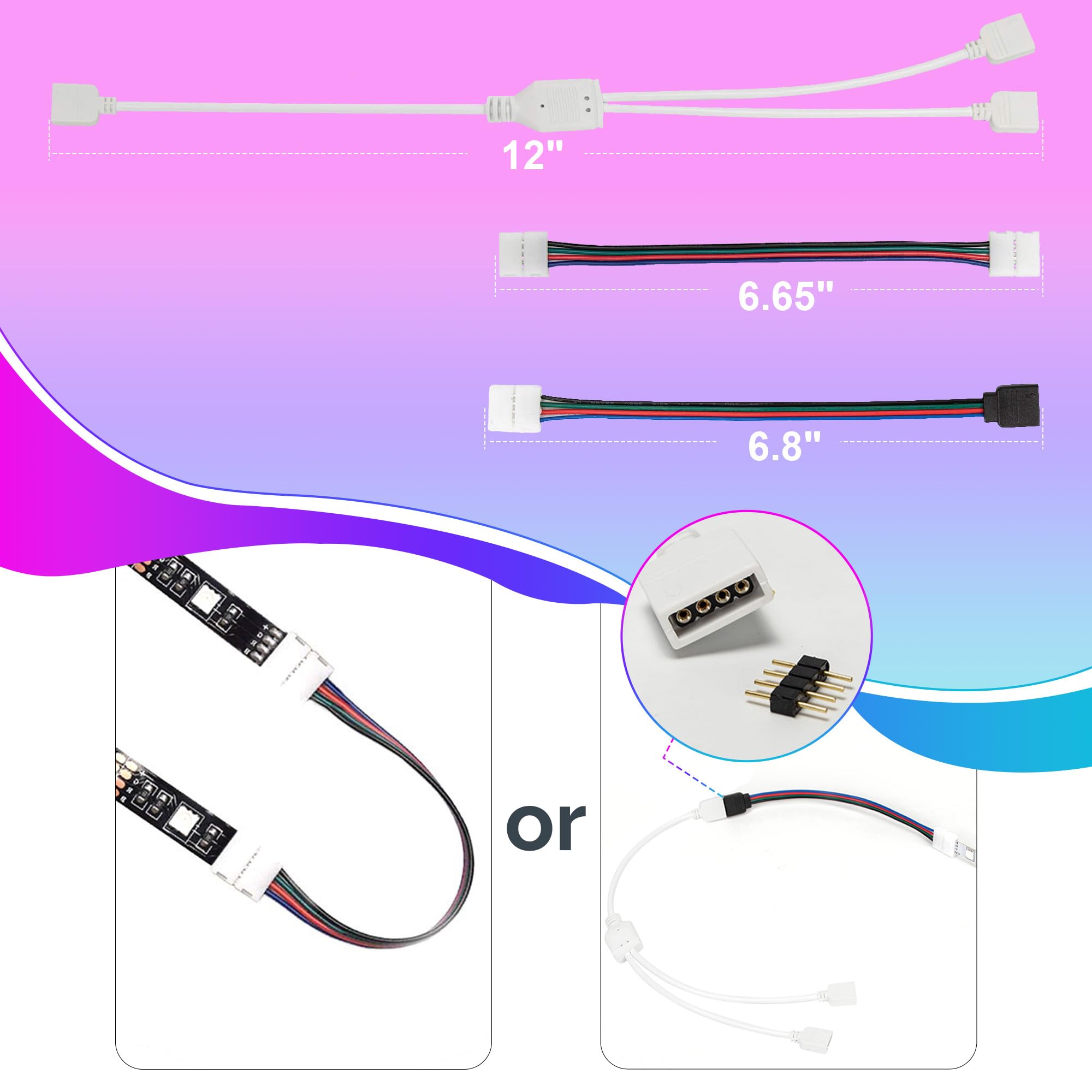 FUMENTON LED Strip Connector Kit for 5050 10mm 4Pin,includes 8 Types of Solderless LED Strip Accessories,Provides Most Parts for DIY