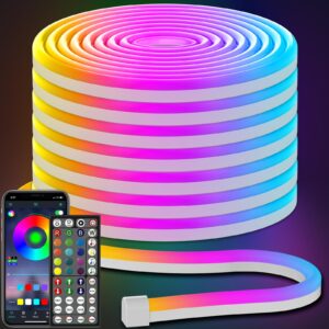 ailbton led neon rope lights 50ft,control with app/remote,flexible led rope lights,multiple modes,ip65 outdoor rgb neon lights waterproof,music sync gaming led neon strip lights for bedroom indoor