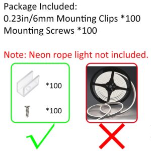 Lucienstar Neon Rope Light Mounting Brackets, 100PCS Neon Lights Install Fixing Clips Accessories for 6x12mm Silicone LED Neon Flex Strip Lighting, Neon Signs DIY(100 Screws, 100 Clips)